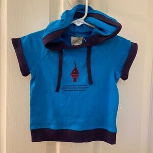 Origany Boys Fish Applique Hoodie Short Sleeve Organic Cotton 12-18 Months NWT